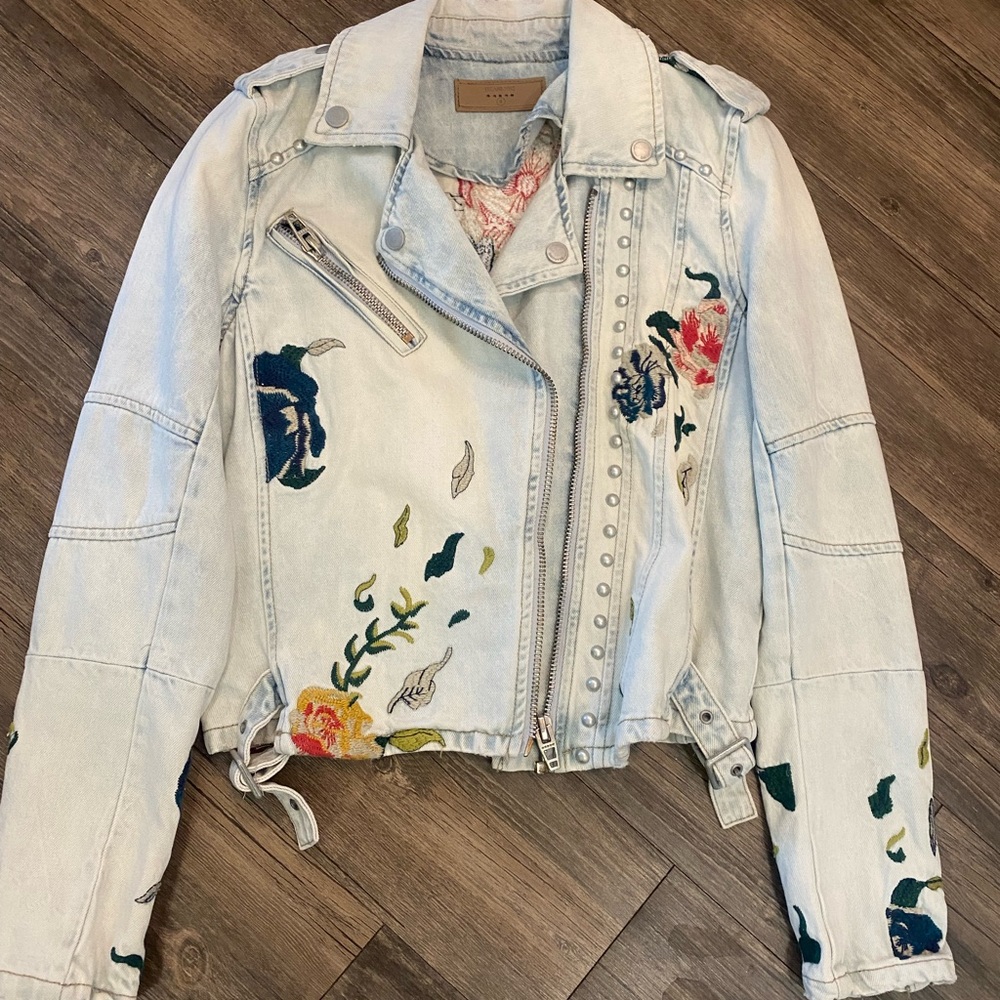BLANK NYC - studded & flower embroidered Jean Jacket